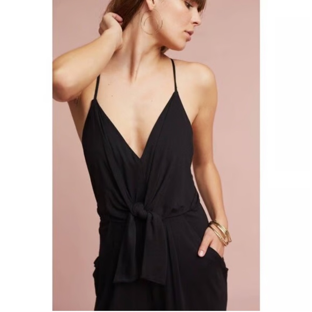 Anthropologie Elegant Black Tie-Front Jumpsuit